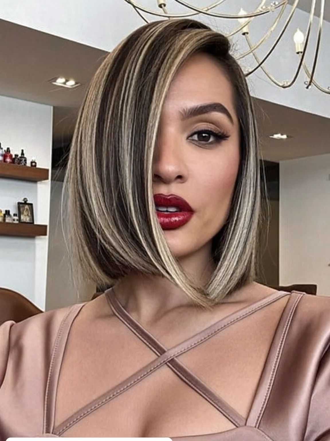 Angled Bob with Ash Blonde Highlights and Dark Lowlights